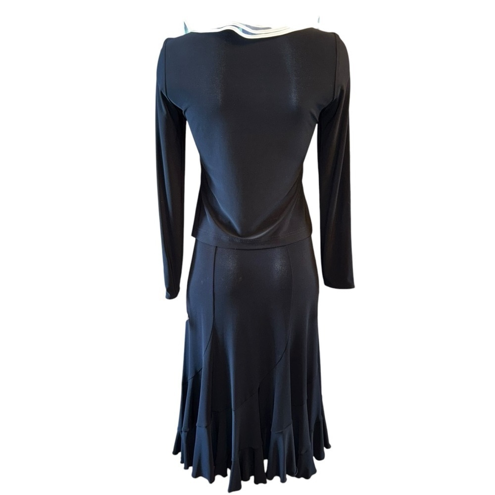 Joseph Ribkoff Black Ruffle Collar Top Sz 4 Trumpet Skirt Sz 8 2pc Set Chic - Picture 3 of 10